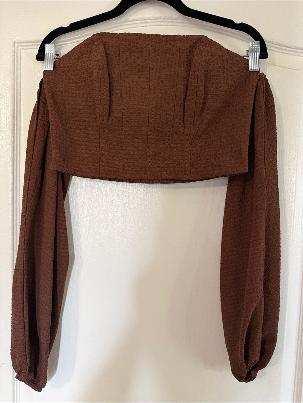 Wild Fable Women's Off-Shoulder Long Sleeve Crop Top - Brown
